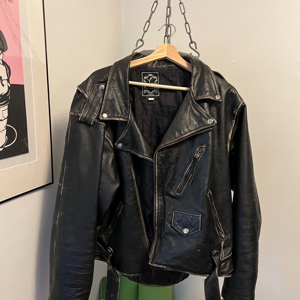 Black Leather Motorcycle Jacket with Asymmetrical Design